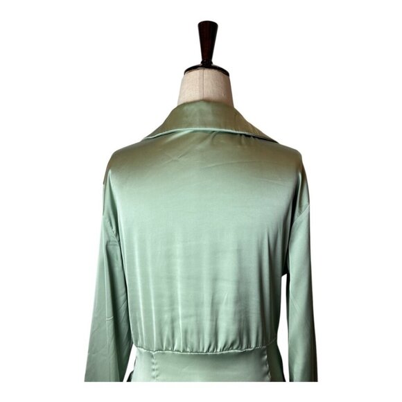 Cider Dress Women Small Mint Green Satin Dirty Martini Long Sleeve Mini Party - Picture 5 of 12